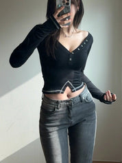 【吸睛小性感V領Top✨】Sunna V-Neck Solid Top