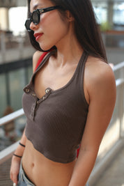 【水洗色Halter Top~】Vintage Washed Button Front Halter Top