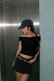 【韓系女生必備! Lace質感Max】Lil Ribbon Lace Off Shoulder Top