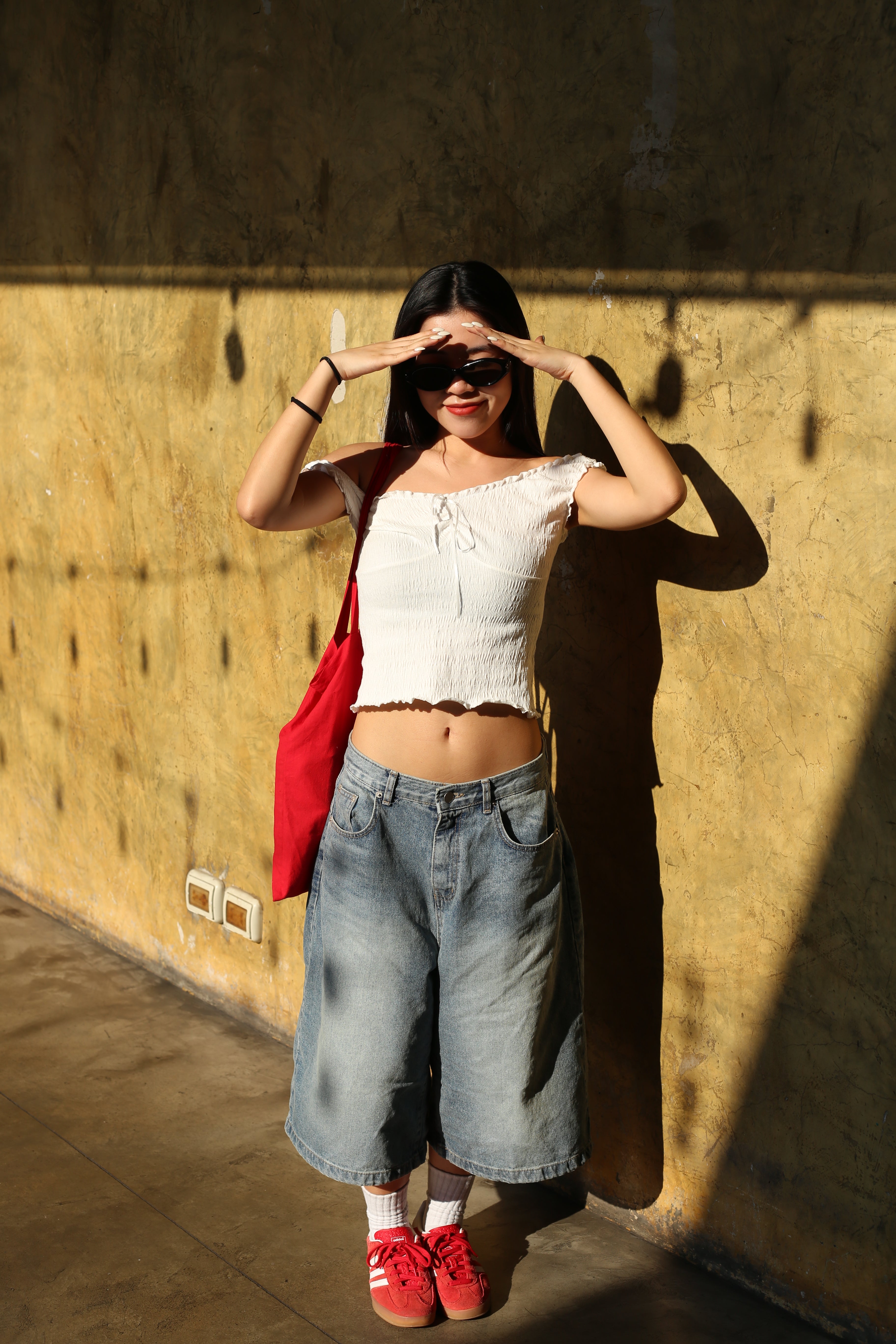 【皺皺質地超有質感！】Ruffle Ribbon Shoulder Top