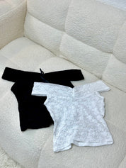 【韓系女生必備! Lace質感Max】Lil Ribbon Lace Off Shoulder Top