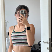 #T084 - Striped Knitted Crop Cami Top