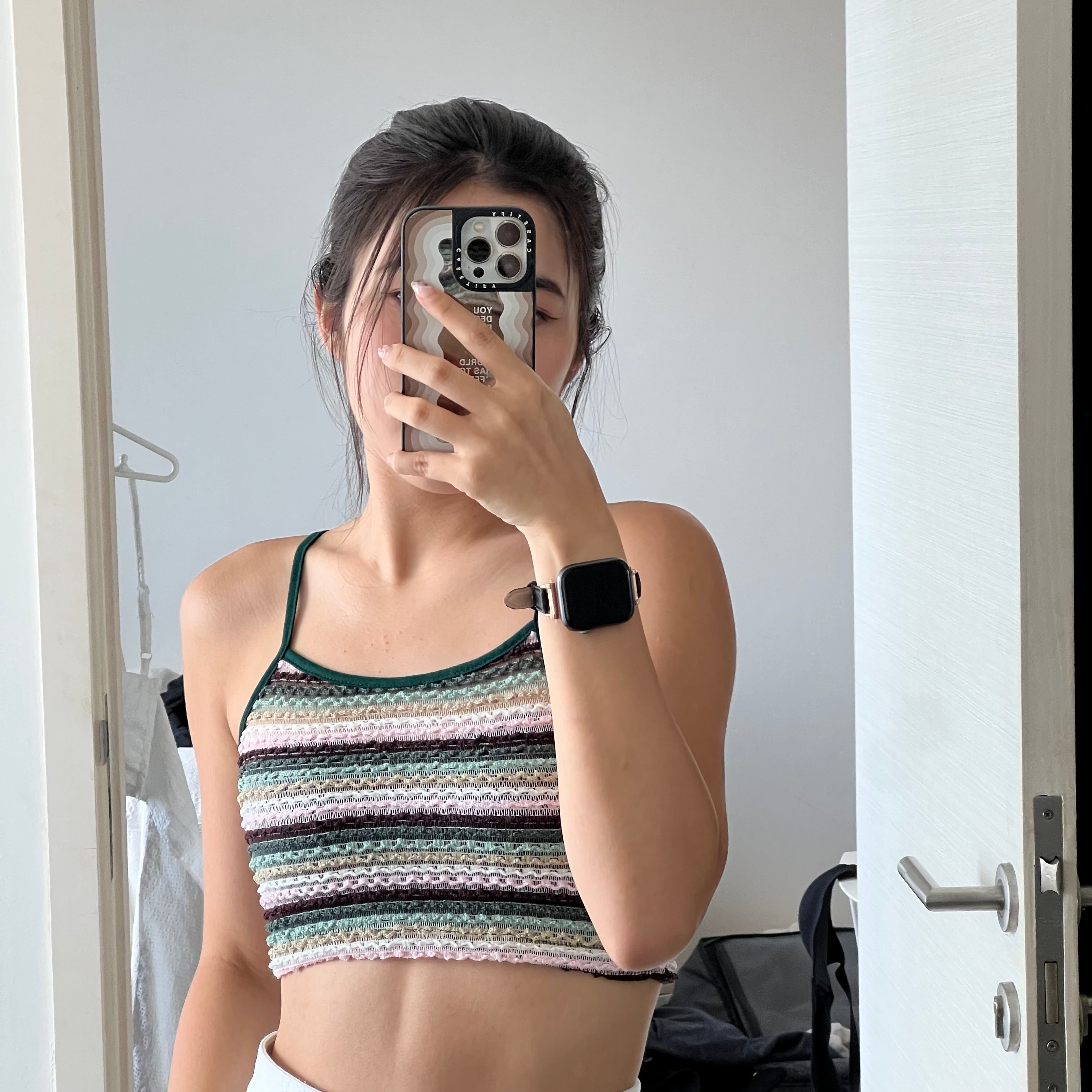 #T084 - Striped Knitted Crop Cami Top