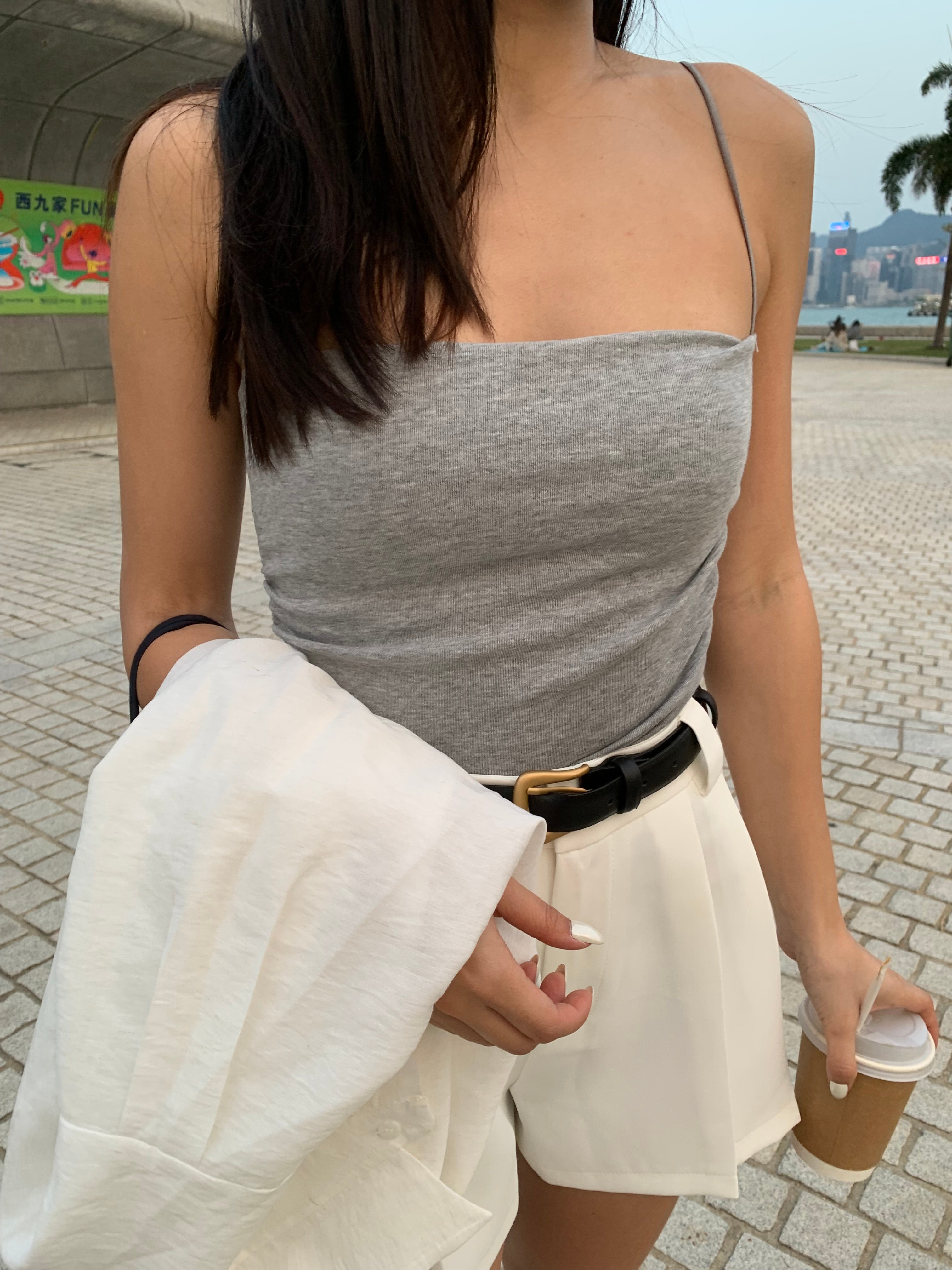 【✔️PAD｜腰側皺摺設計】Solid Ruched Side Padded Bra Top