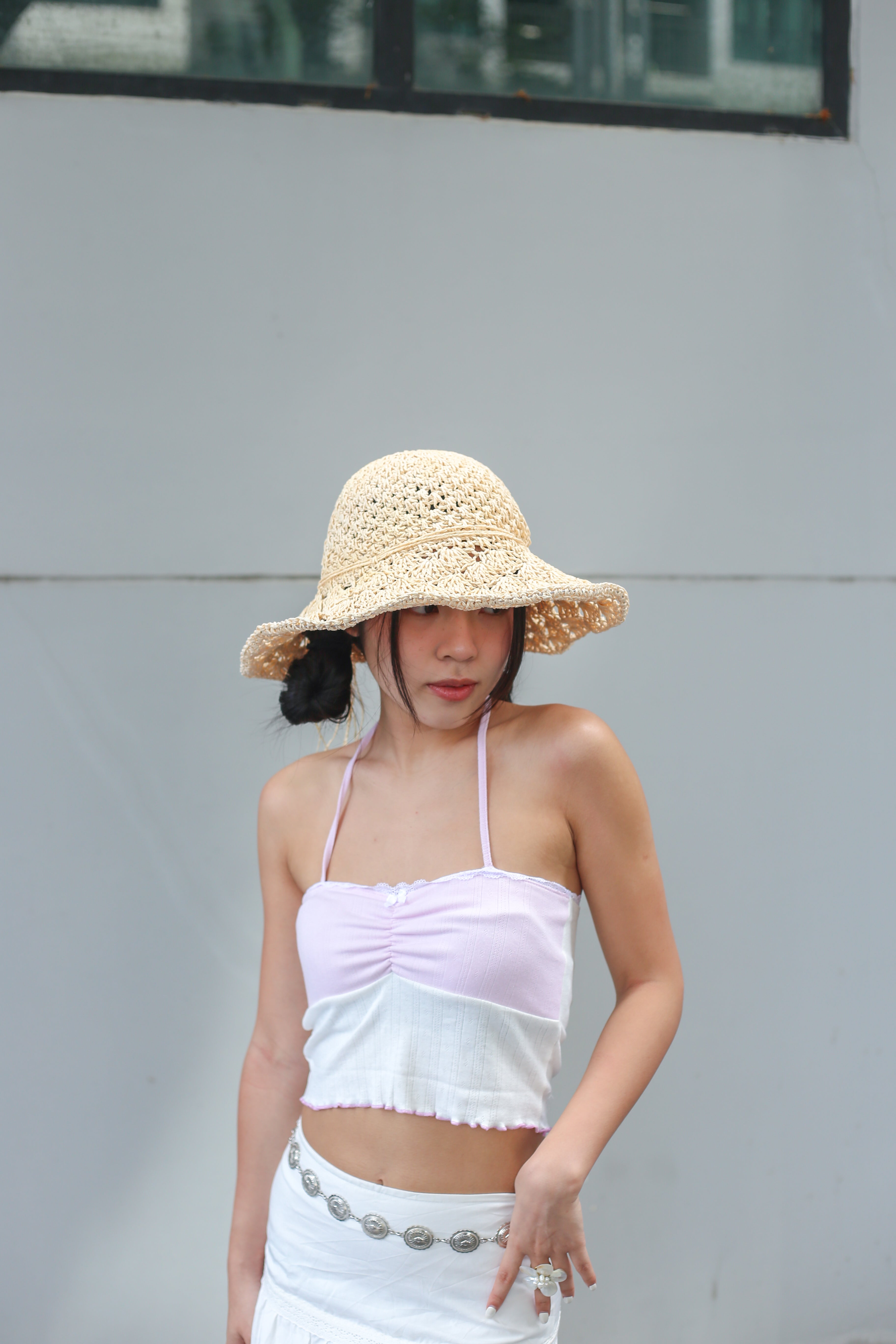 #T241【拼色Halter Top!!】Kylie Ruffle Halter Crop Top
