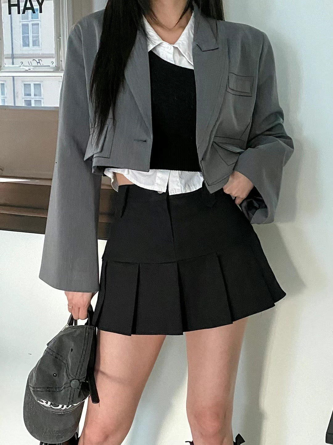 High Waist Solid Pleated Skirt