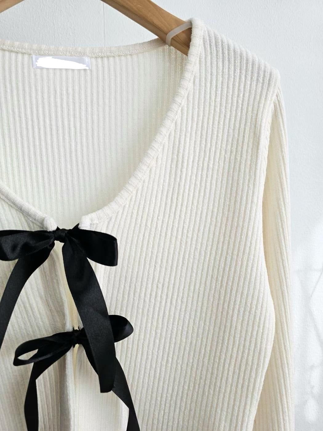 【可愛百搭針織衫💖】Double Ribbon Solid Cardigan