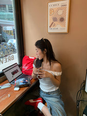【皺皺質地超有質感！】Ruffle Ribbon Shoulder Top