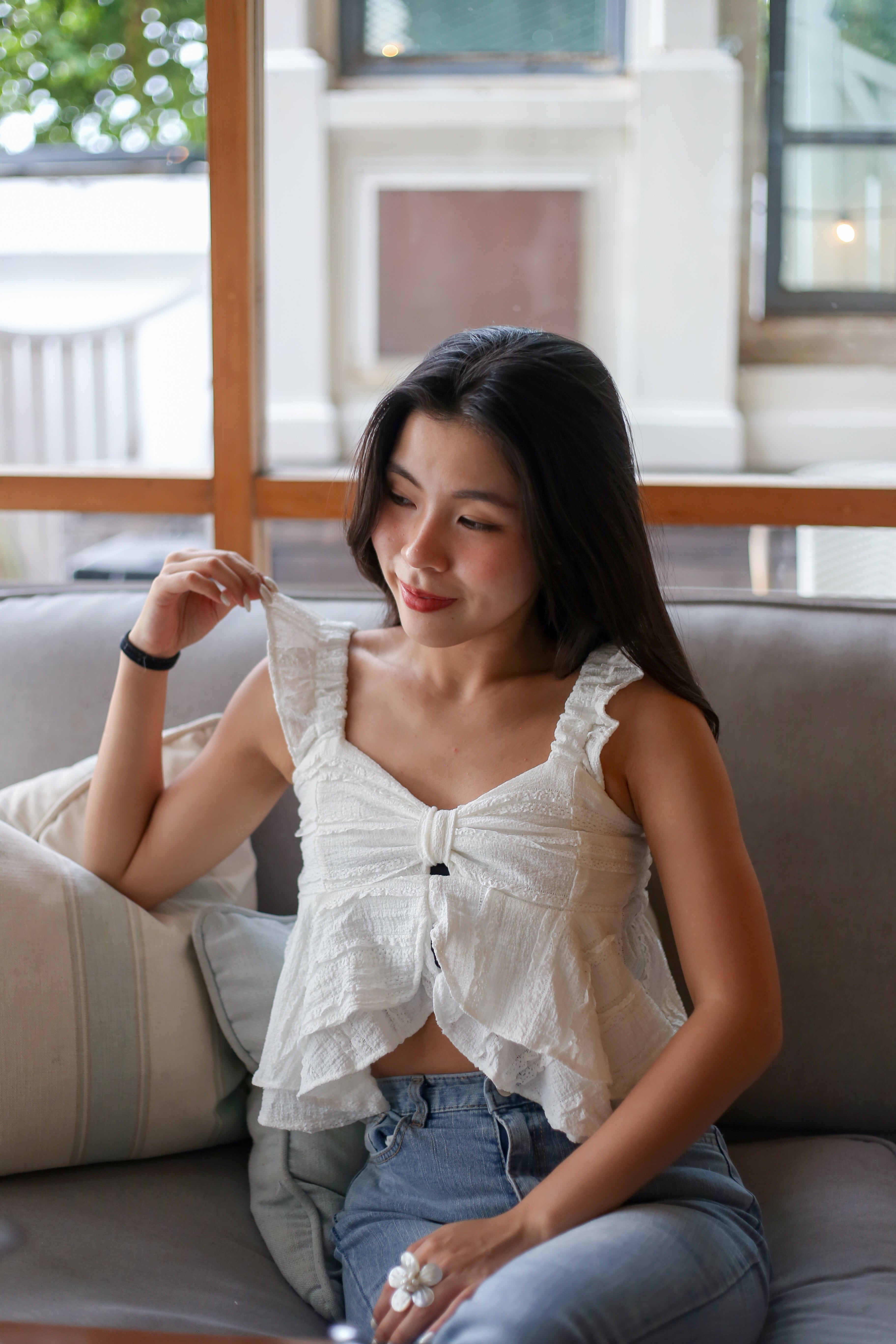 #T243【度假風Crop Top】Ruffle Strap Crop Cami Top