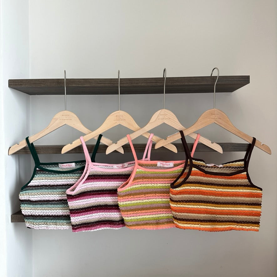 #T084 - Striped Knitted Crop Cami Top