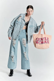 #T237 Gentlewoman Corduroy Tote Bag: Pink