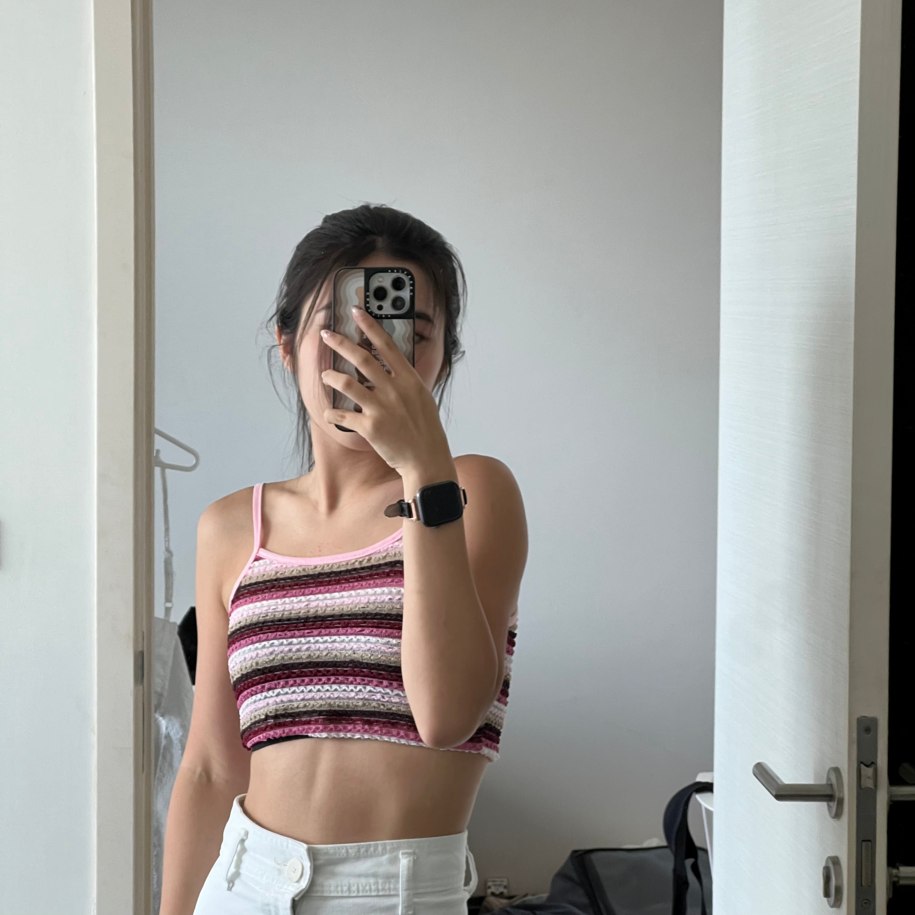 #T084 - Striped Knitted Crop Cami Top