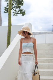 #T241【拼色Halter Top!!】Kylie Ruffle Halter Crop Top