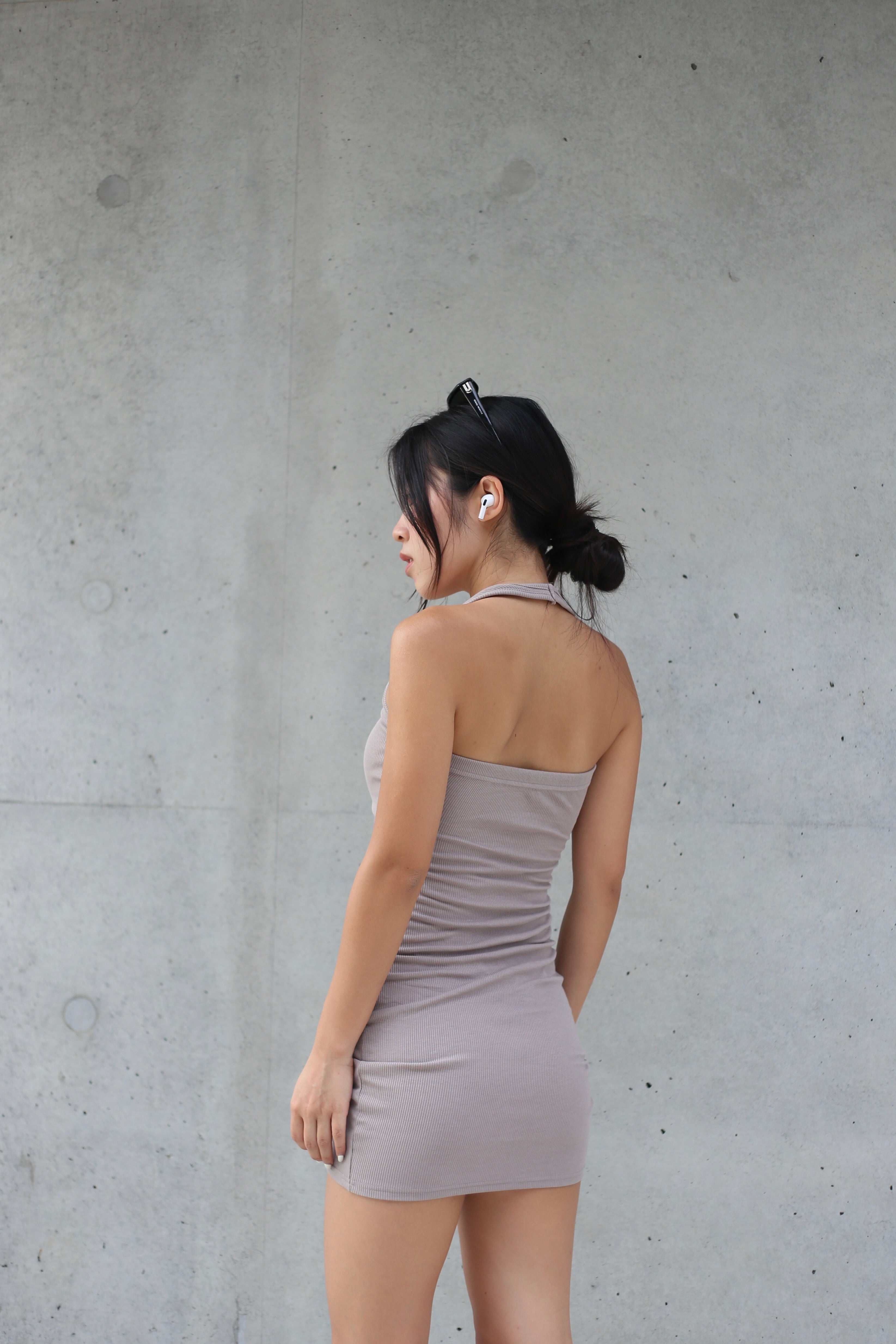 【✔️PAD｜Halter Neck設計】Basic Solid Halter Neck Padded Mini Dress