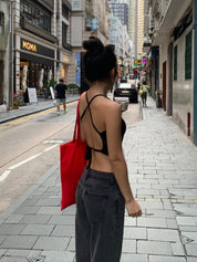 【✔️PAD｜交叉綁帶設計】Solid Cross Backless Padded Bra Top