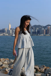 【夏日背心闊腳褲套裝🩵】Solid Cami Top With Wide Leg Pants Set