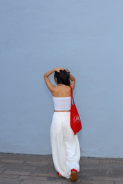 【大熱刺繡彎刀牛仔褲】Back Wing White Barrel Jeans