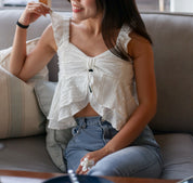 #T243【度假風Crop Top】Ruffle Strap Crop Cami Top