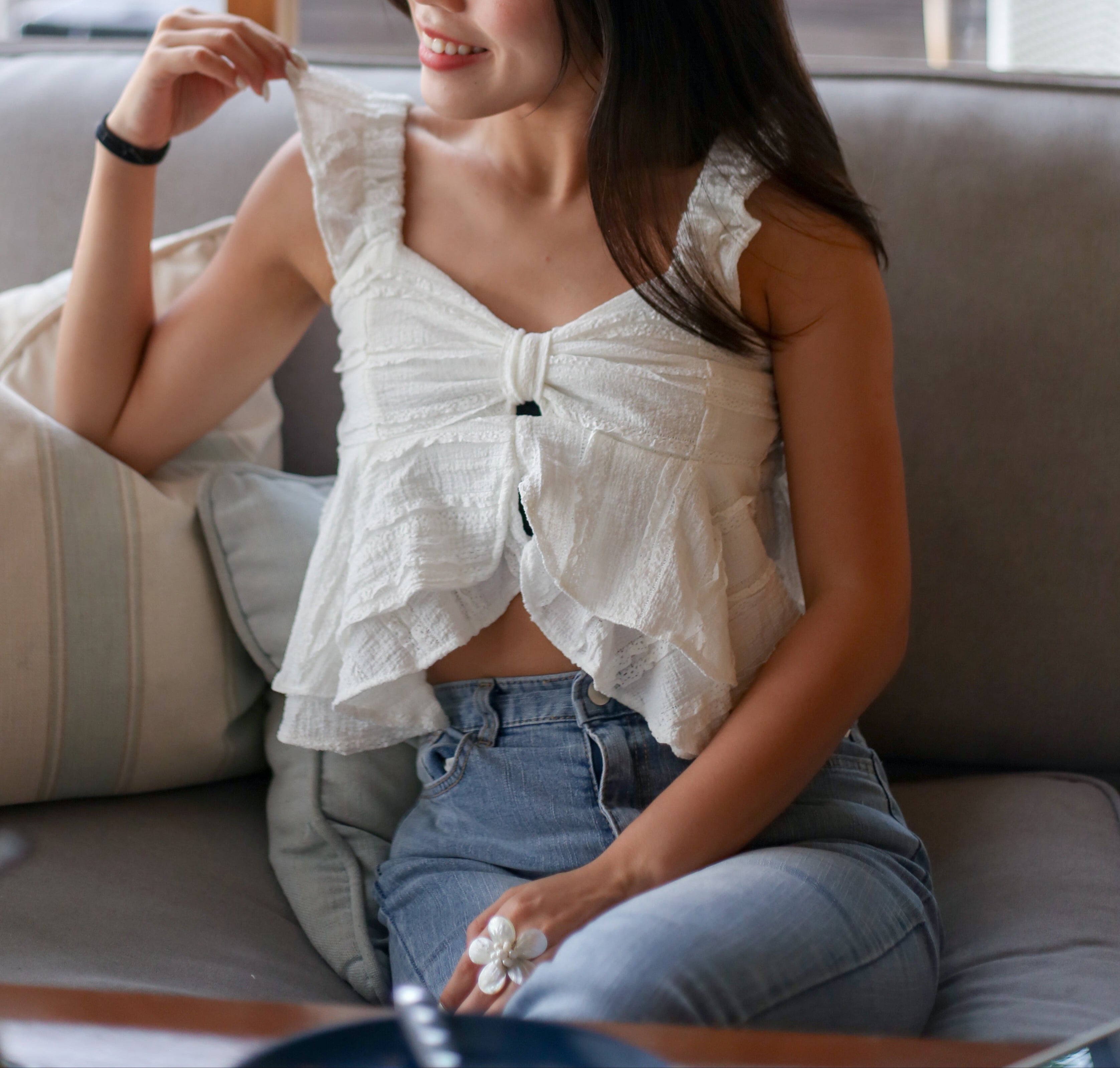 #T243【度假風Crop Top】Ruffle Strap Crop Cami Top