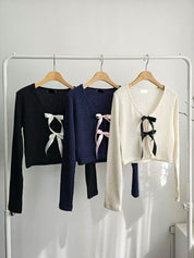 【可愛百搭針織衫💖】Double Ribbon Solid Cardigan