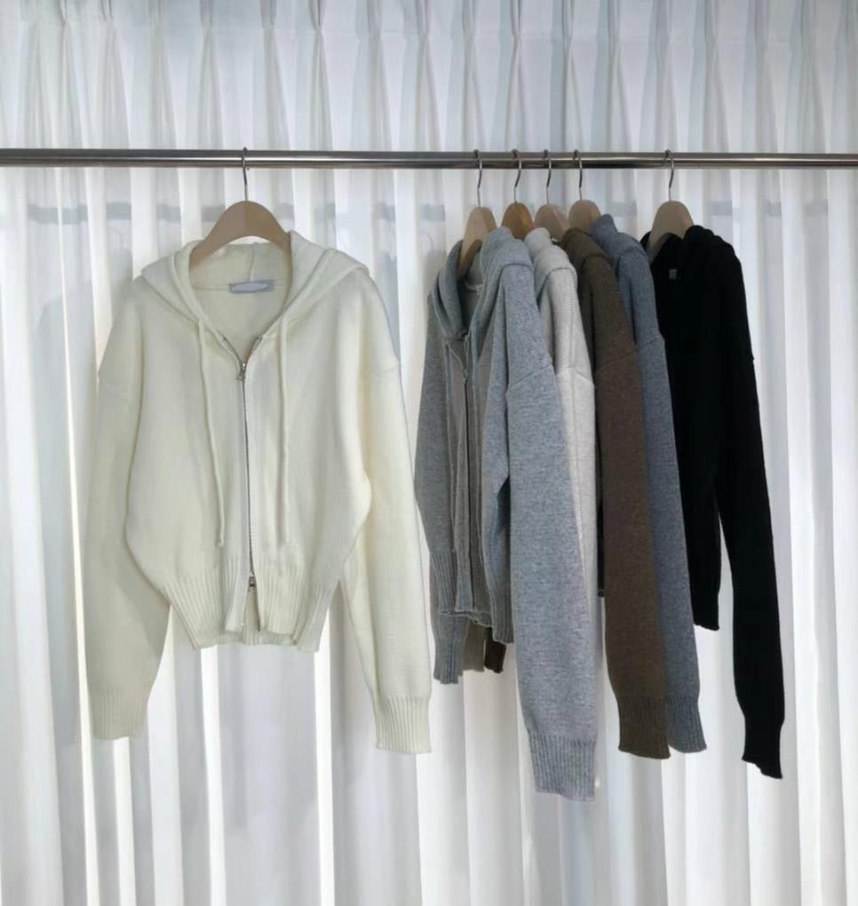 【超百搭針織外套🧺】Basic Solid 2 Way Zip Knit Hoodie