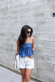 #T245【牛仔布色背心仔!!!】Blue Blue Blue Ribbon Cami Top