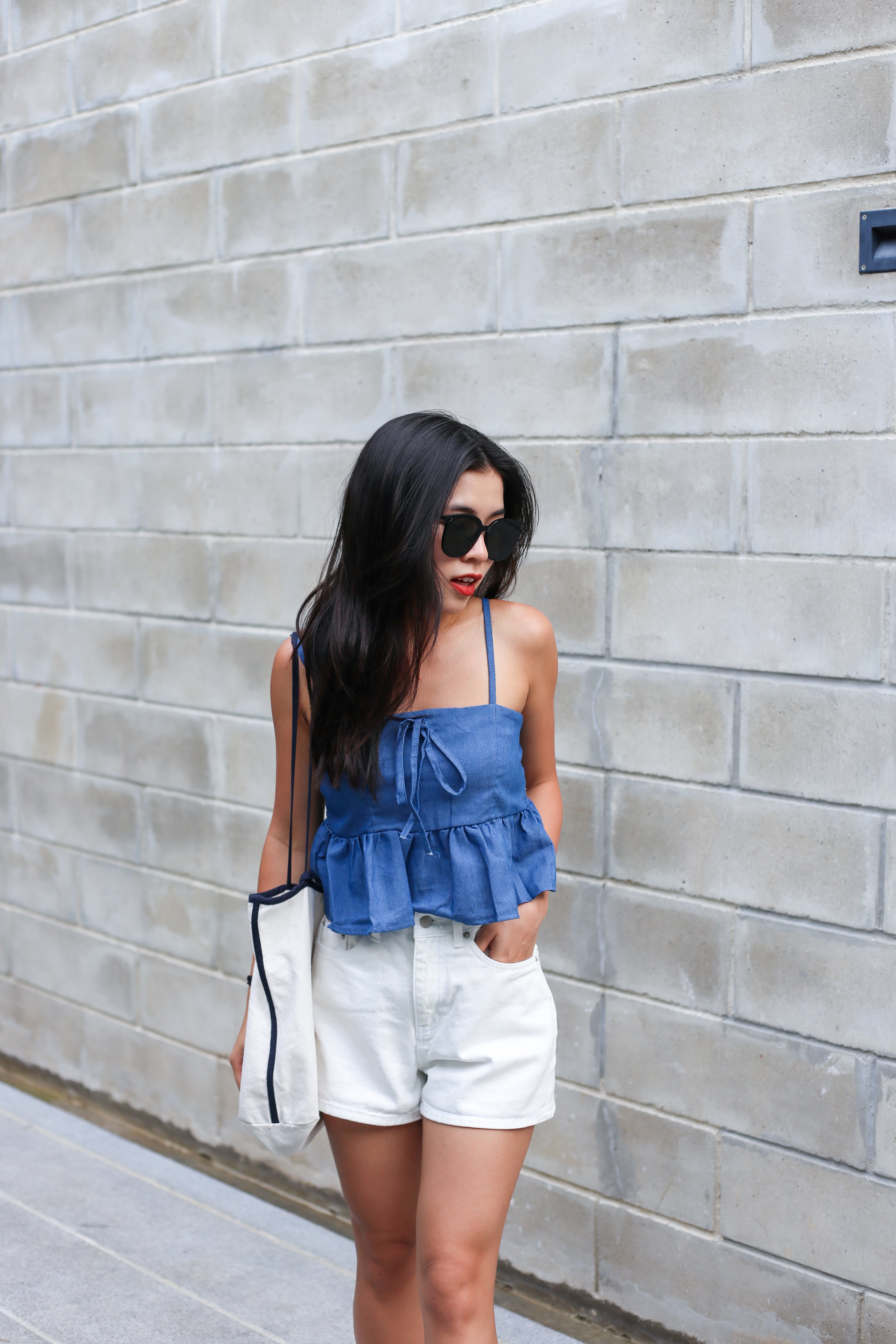 #T245【牛仔布色背心仔!!!】Blue Blue Blue Ribbon Cami Top