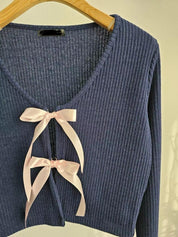 【可愛百搭針織衫💖】Double Ribbon Solid Cardigan