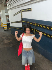 【皺皺質地超有質感！】Ruffle Ribbon Shoulder Top