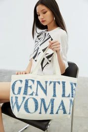 #T234 Gentlewoman Denim Tote Bag: White