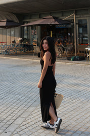 【✔️PAD｜大露背設計】Eloise Padded Backless Solid Rib Knit Dress
