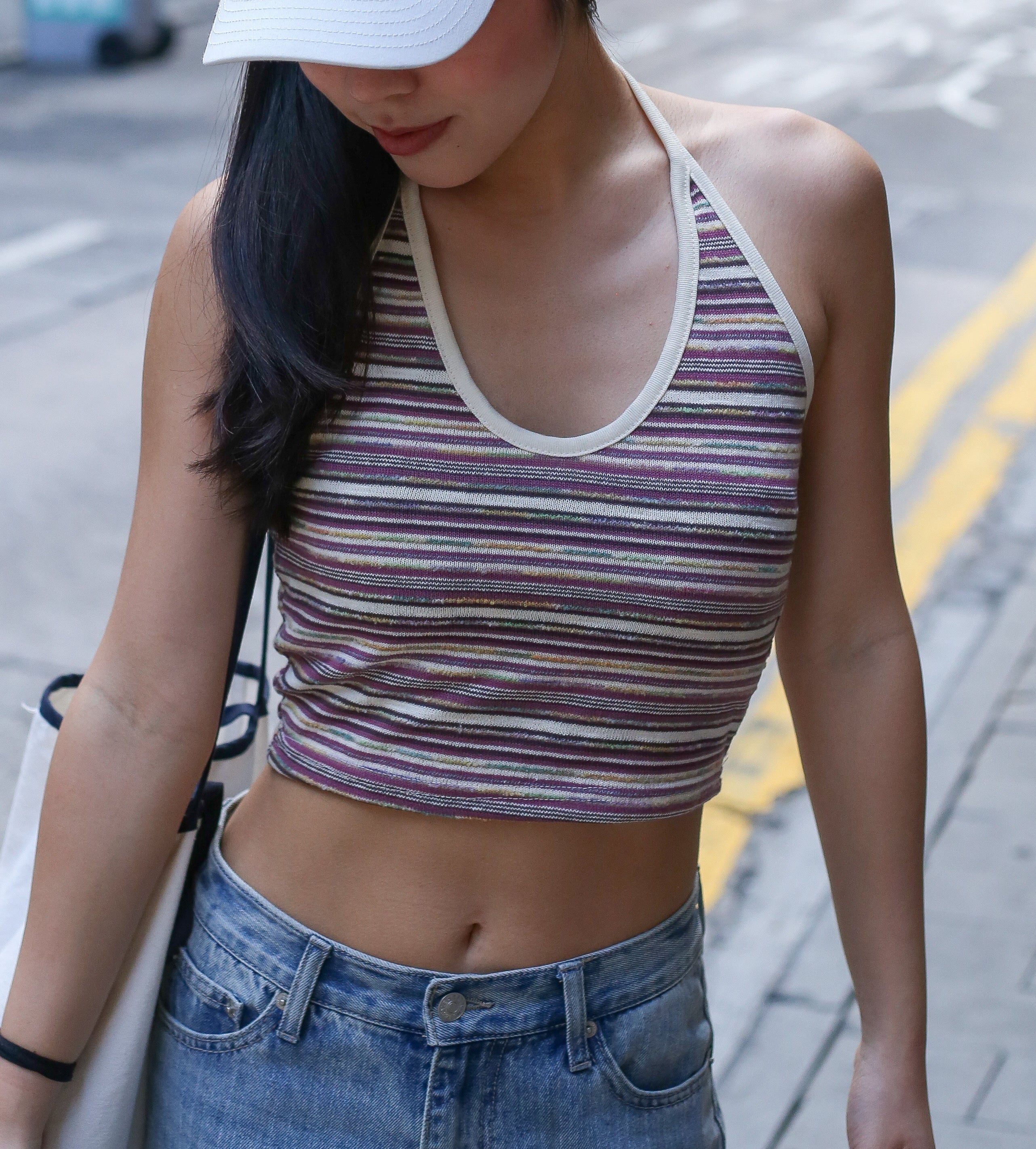 【絕美配色~】Mixed-Colour Striped Halter Top