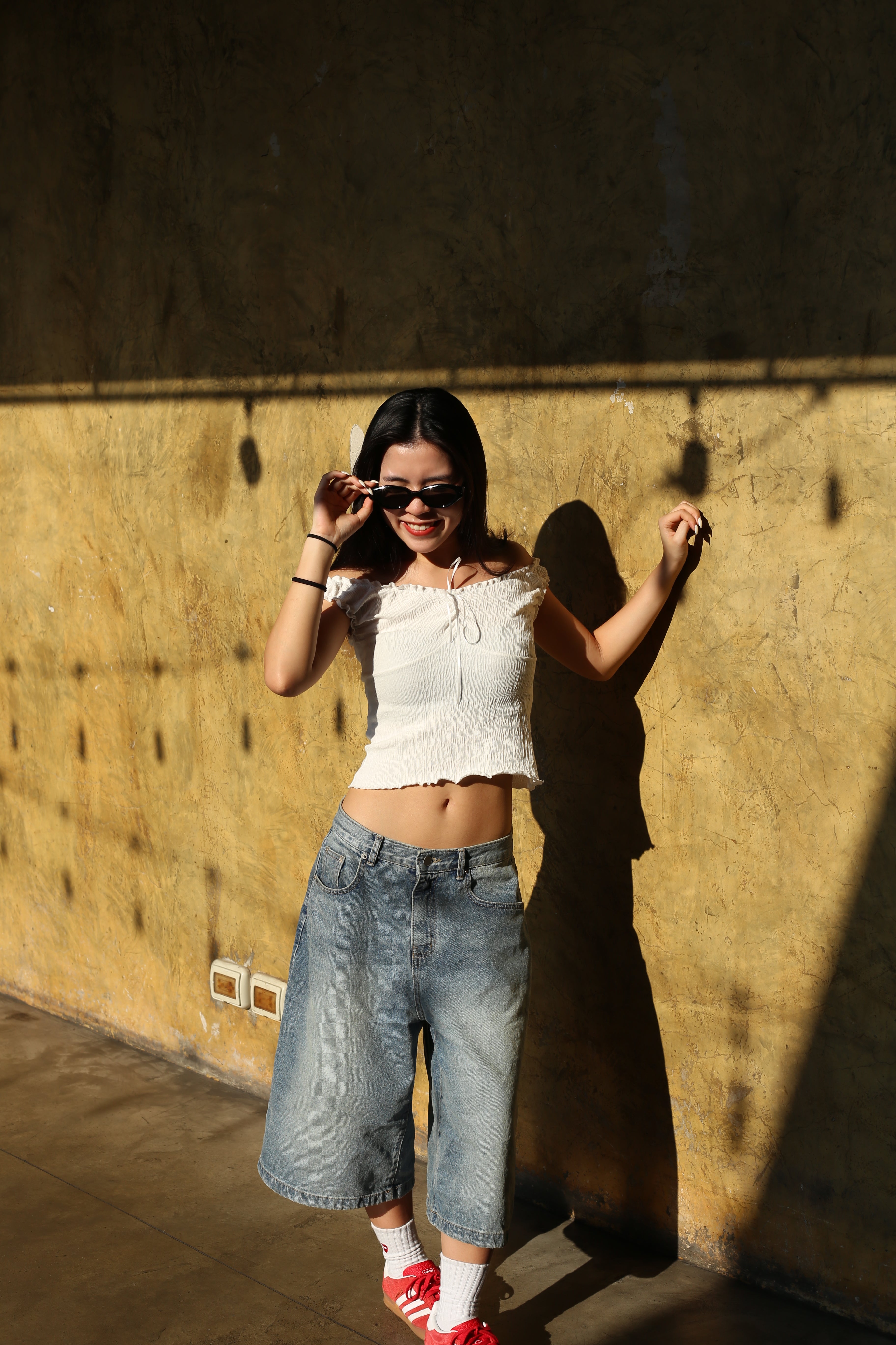 【皺皺質地超有質感！】Ruffle Ribbon Shoulder Top