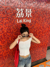 【皺皺質地超有質感！】Ruffle Ribbon Shoulder Top