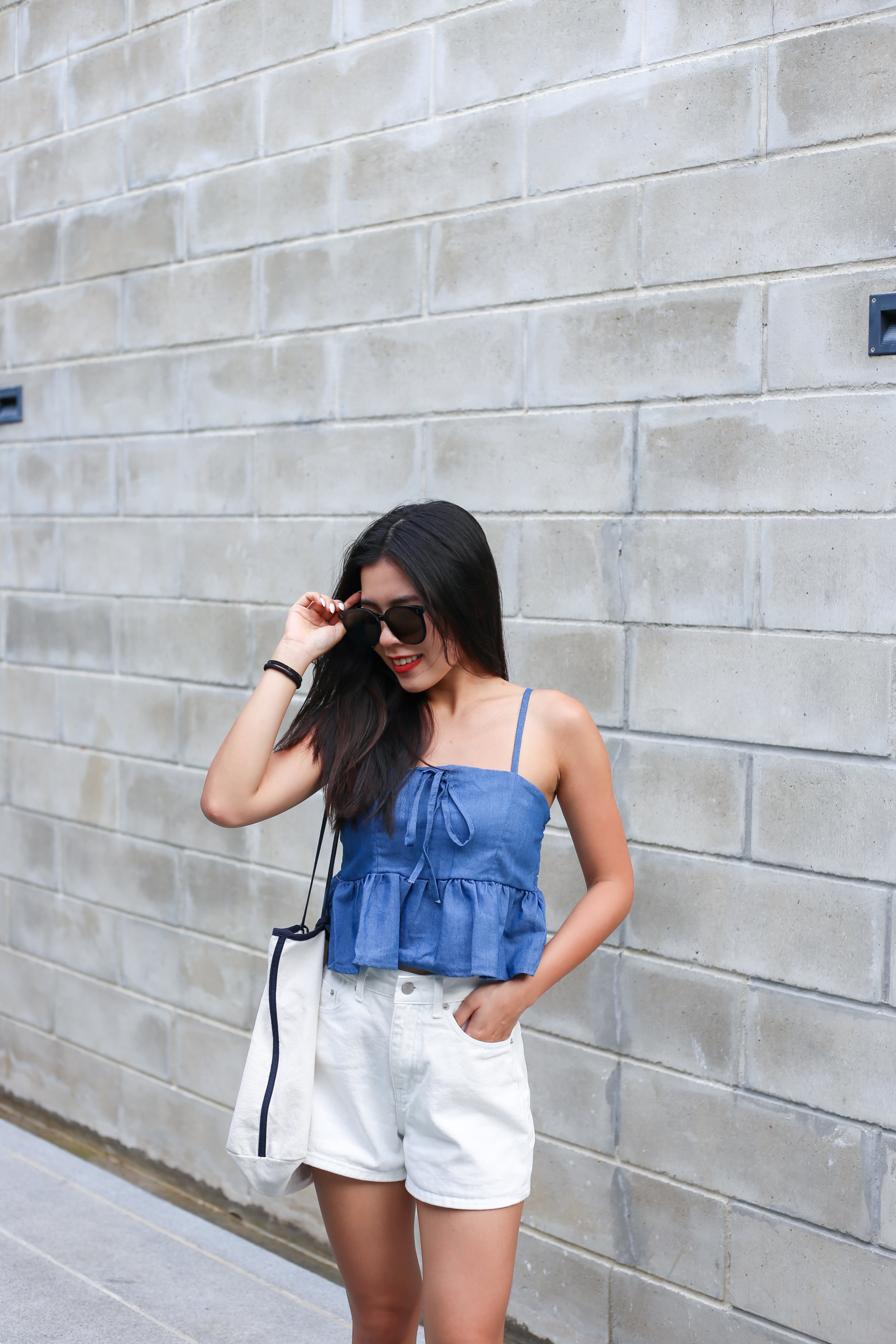 #T245【牛仔布色背心仔!!!】Blue Blue Blue Ribbon Cami Top