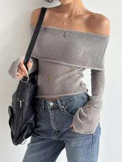 【FW24新款達陣！】Adel Solid Long Sleeve Off Shoulder Top
