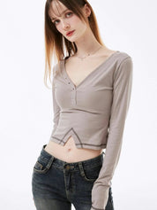 【吸睛小性感V領Top✨】Sunna V-Neck Solid Top