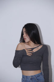 Solid Shoulder Cut Crop Top