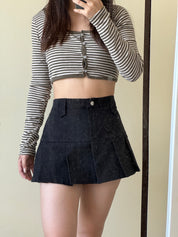 High Waist Solid Pleated Skirt