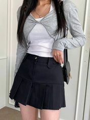 High Waist Solid Pleated Skirt