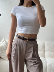 【歐美Girl必備！】Basic Solid Baby Crop Tee