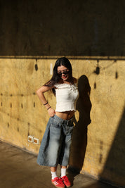 【皺皺質地超有質感！】Ruffle Ribbon Shoulder Top