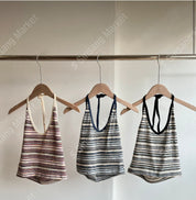 【絕美配色！】Mixed-Colour Striped Halter Top