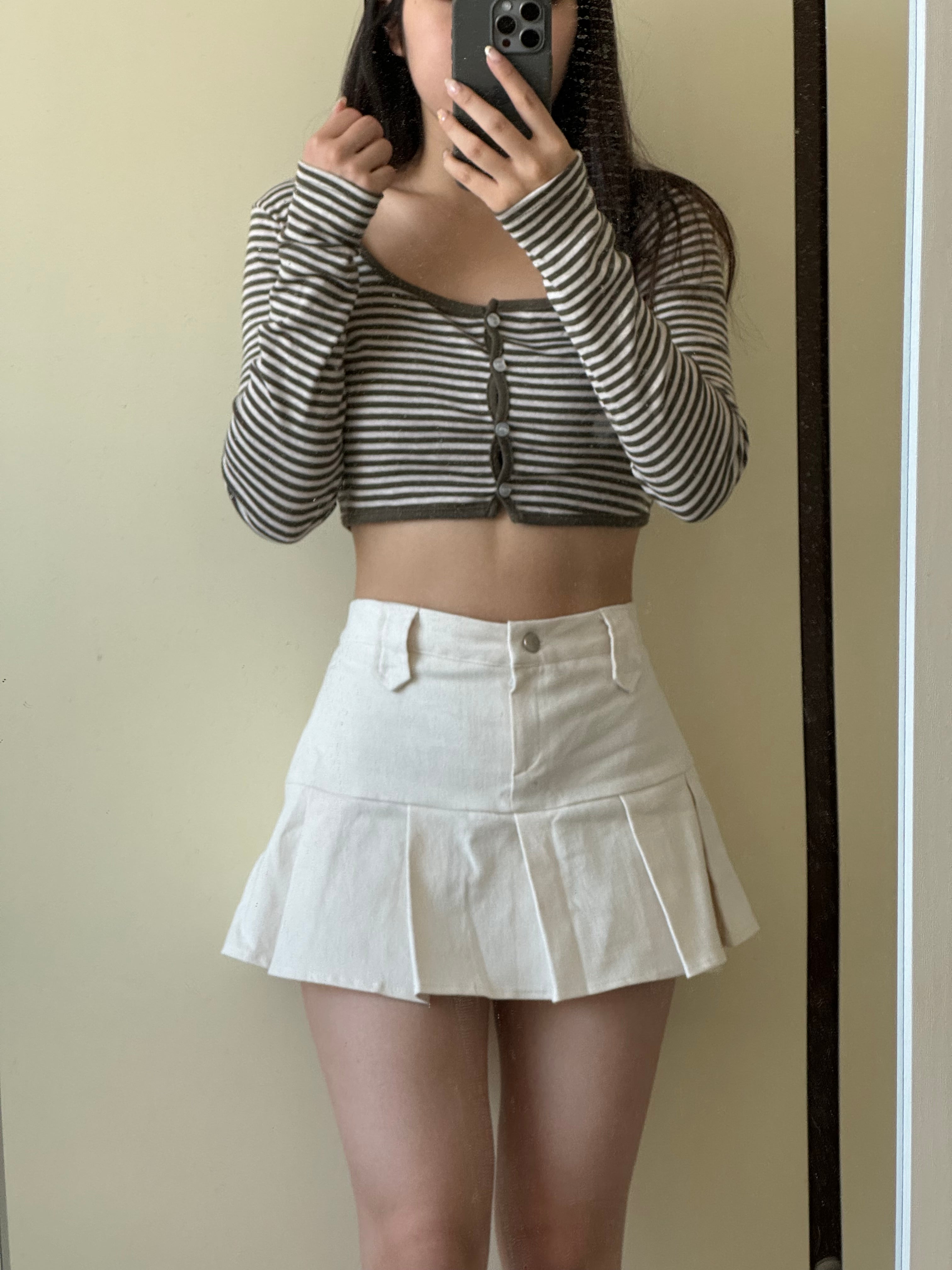 High Waist Solid Pleated Skirt