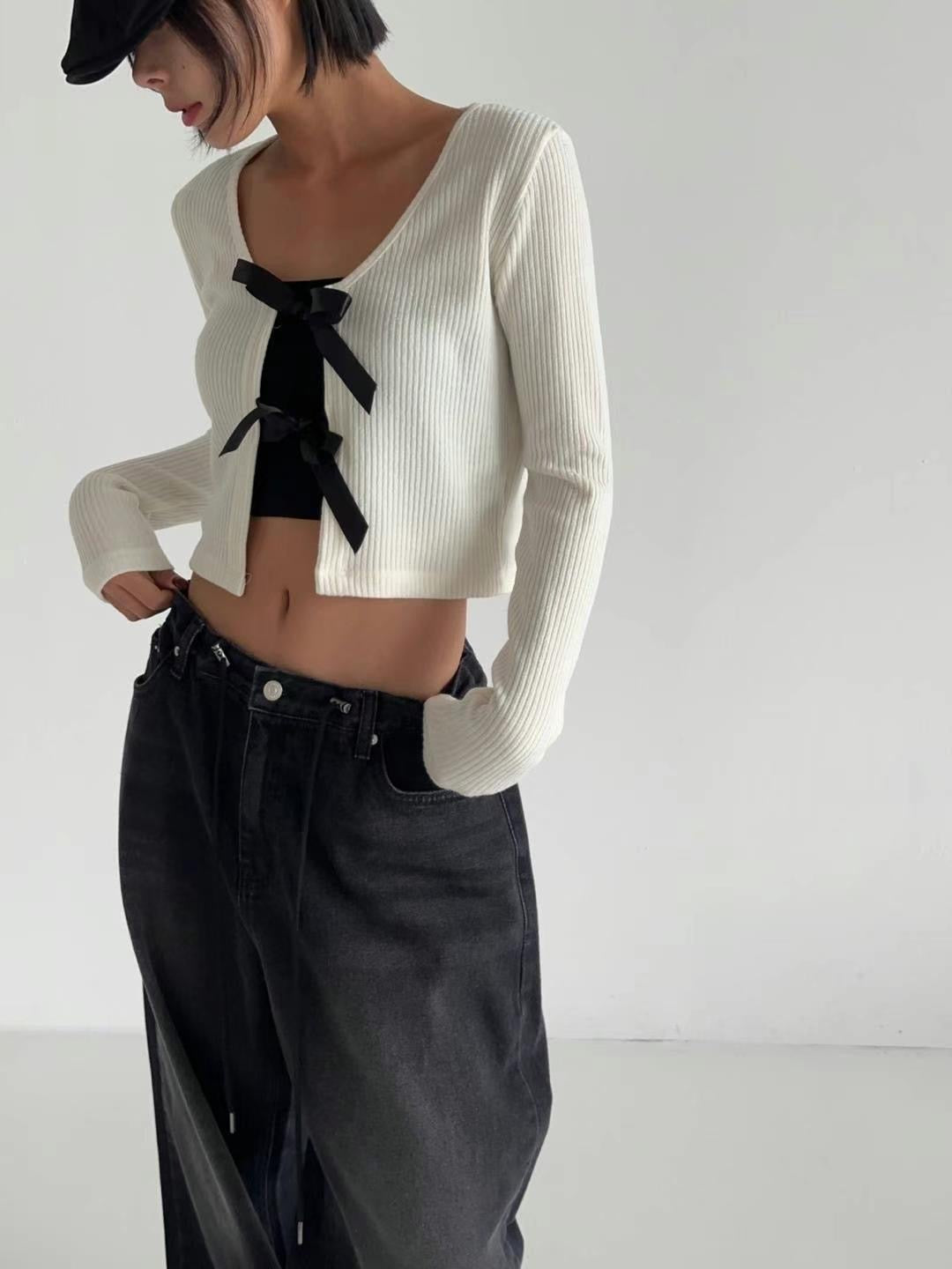 【可愛百搭針織衫💖】Double Ribbon Solid Cardigan