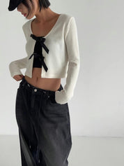 【可愛百搭針織衫💖】Double Ribbon Solid Cardigan