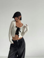 【可愛百搭針織衫💖】Double Ribbon Solid Cardigan