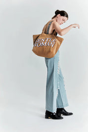#T236 Gentlewoman Corduroy Tote Bag: Brown