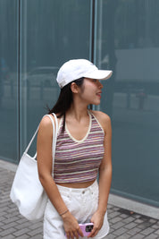 【絕美配色~】Mixed-Colour Striped Halter Top
