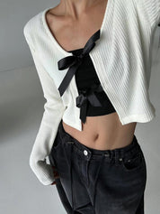 【可愛百搭針織衫💖】Double Ribbon Solid Cardigan